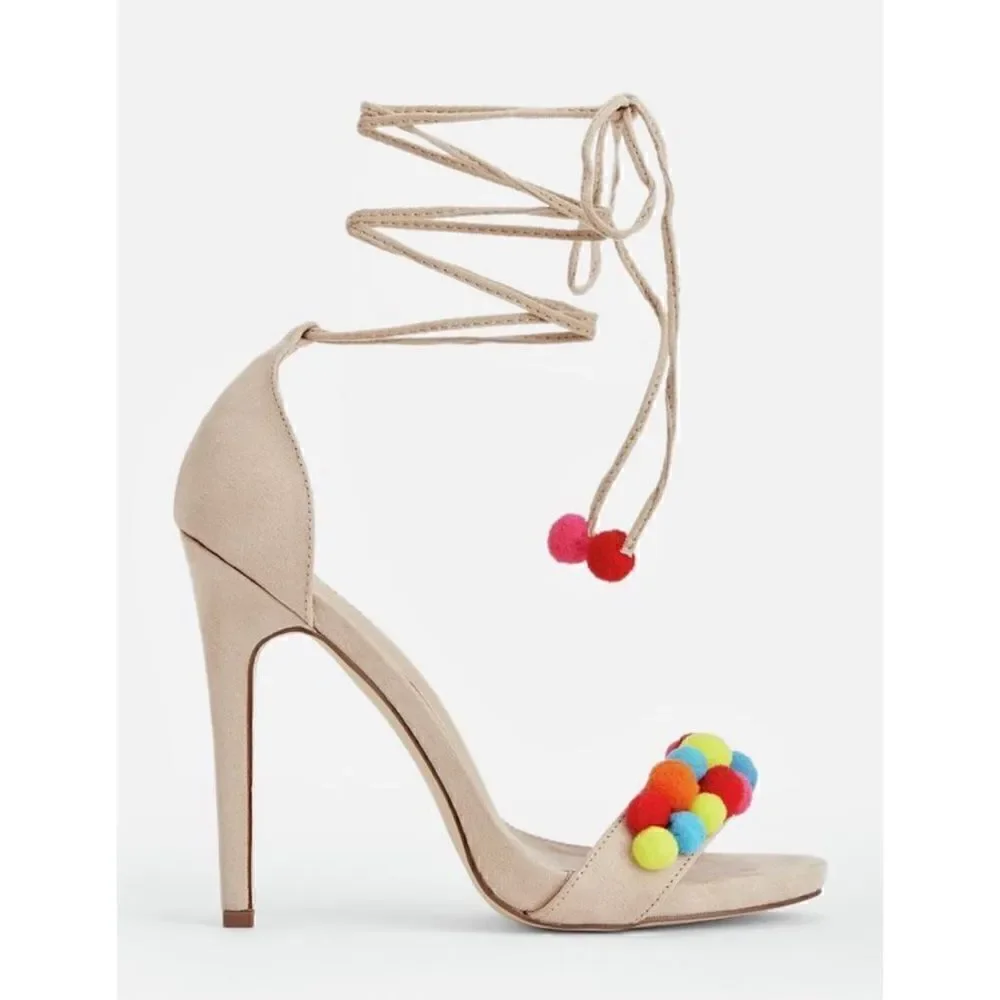 NWOB Hazel Pom Pom Embellished Heels by JUSTFAB